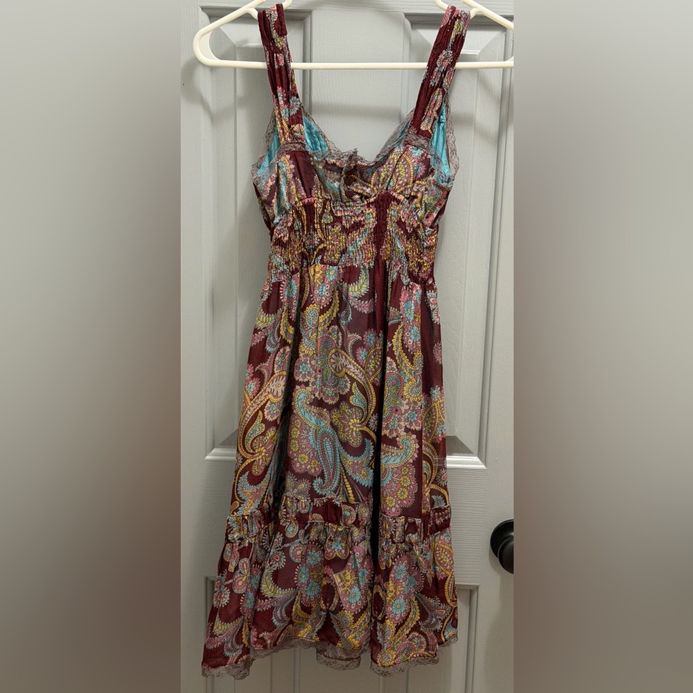 Free People Eggplant Purple Marrakesh Paisley Print Dress Women’s Size 0 Boho